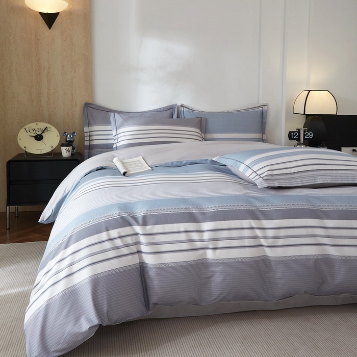 91家纺网 家纺一手货源 找家纺 沐白家居 2026新款亲肤舒适全棉印花四件套 暮光-蓝