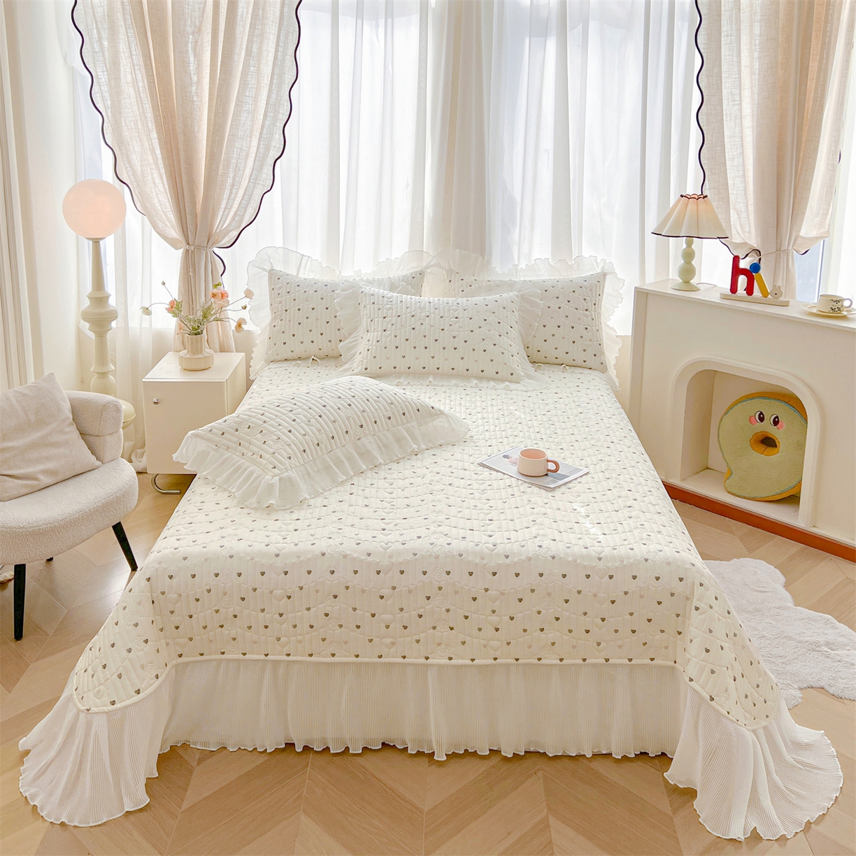 91家纺网 家纺一手货源 找家纺 宜凡家纺 2026新款全棉印花雪纺夹棉床盖三件套 绘梦