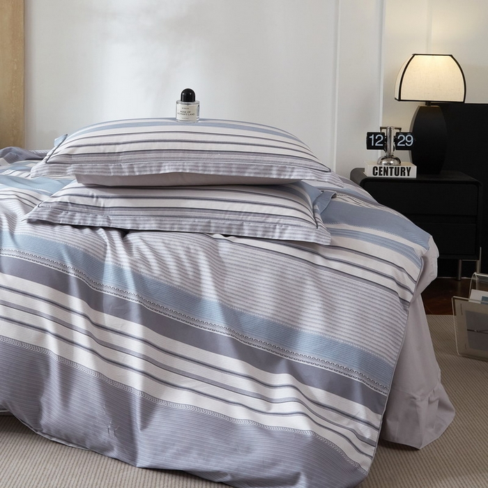 91家纺网 家纺一手货源 找家纺 沐白家居 2026新款亲肤舒适全棉印花四件套 暮光-蓝