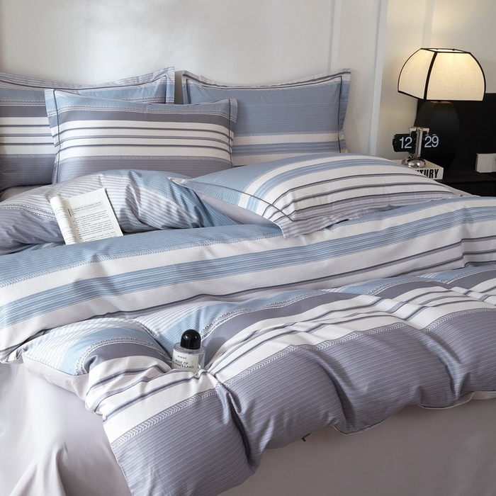 91家纺网 家纺一手货源 找家纺 沐白家居 2026新款亲肤舒适全棉印花四件套 暮光-蓝