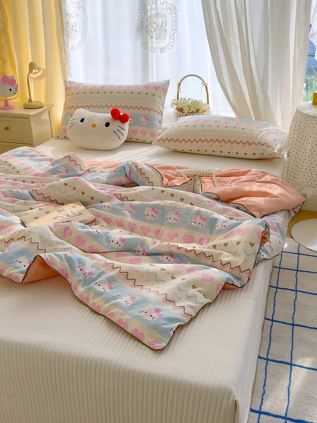 91家纺网 家纺一手货源 找家纺 弗苓家纺 2026新款A类水洗皱皱纱夏被夏凉被空调被 爱心凯蒂