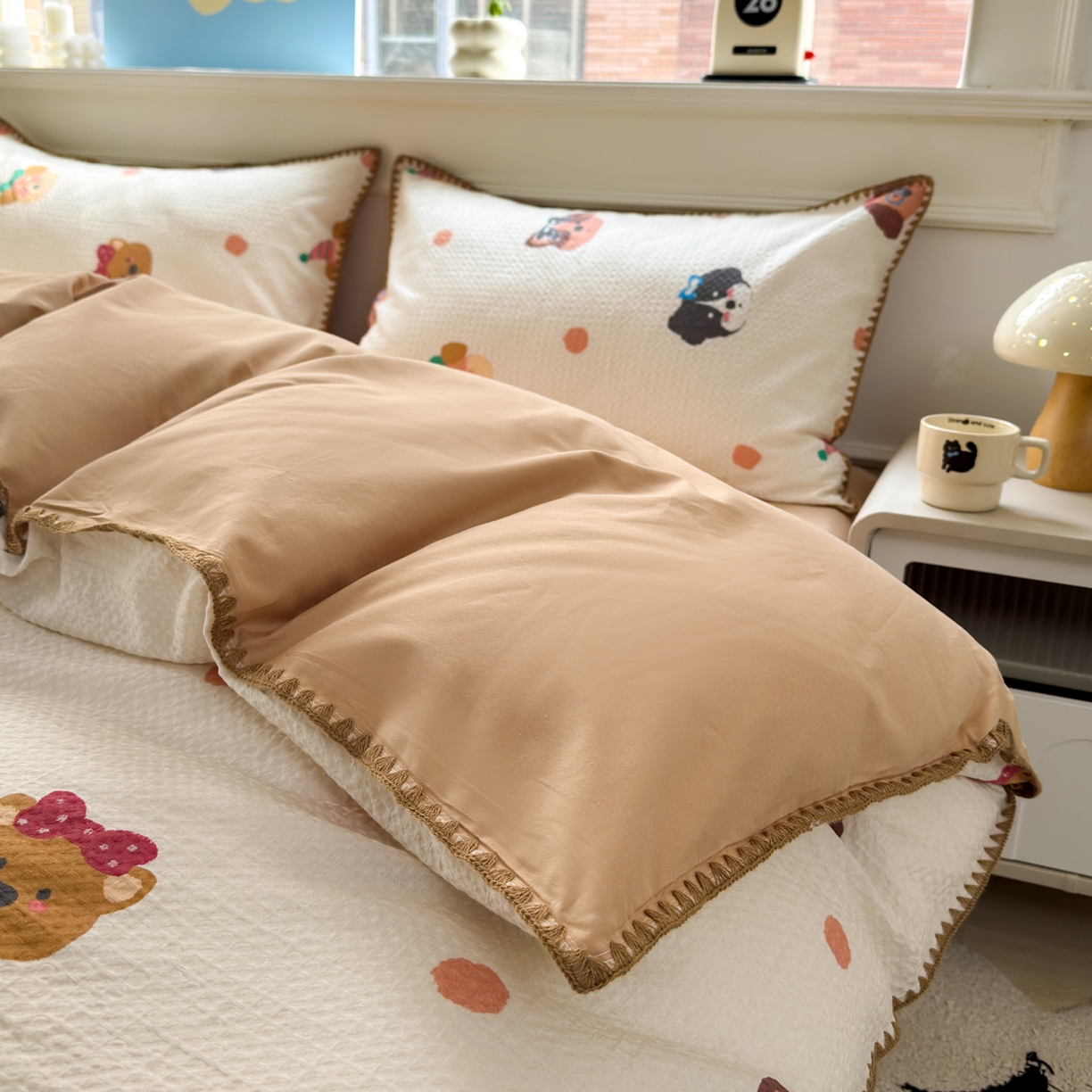 91家纺网 家纺一手货源 找家纺 雯雨家纺 2026新款A类全棉华夫格提花贝壳边工艺四件套 欢乐派对