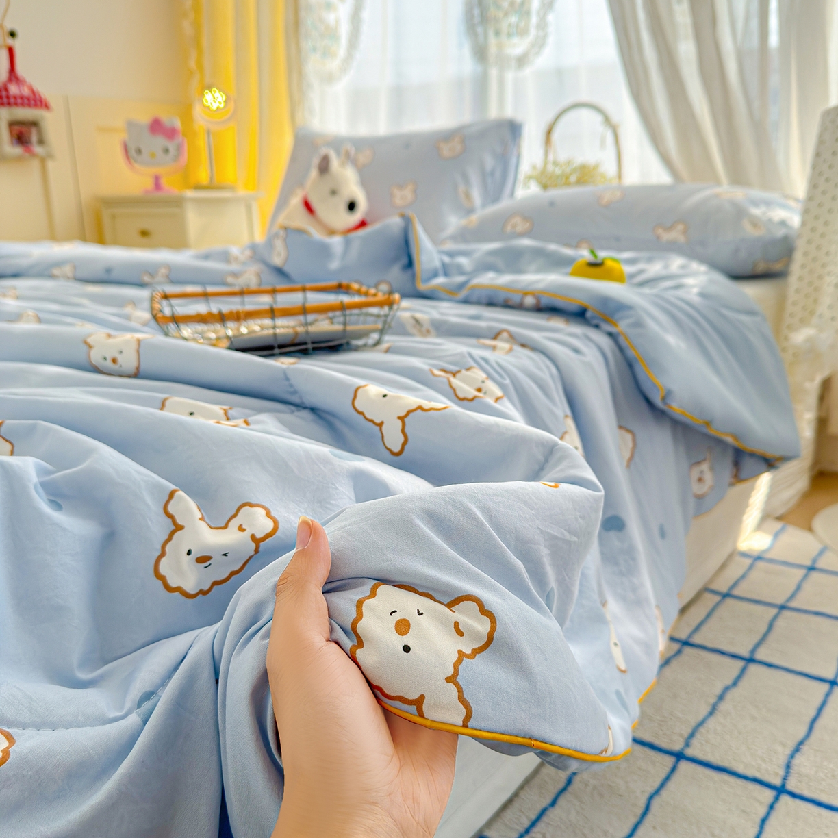 91家纺网 家纺一手货源 找家纺 弗苓家纺 2026新款A类水洗皱皱纱夏被夏凉被空调被 芋泥小狗