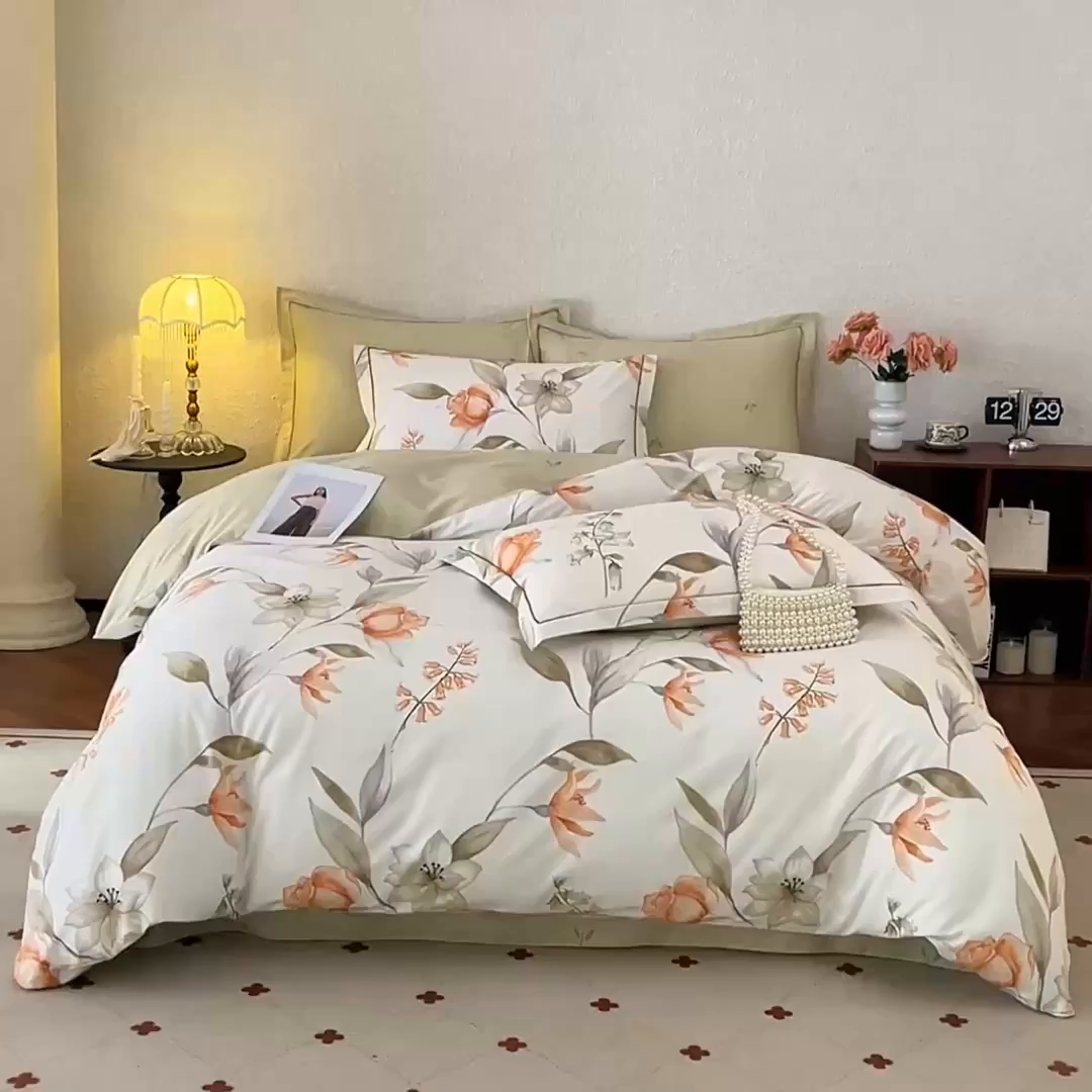 91家纺网 家纺一手货源 找家纺 沐白家居 2026新款亲肤舒适全棉印花四件套 诺溪