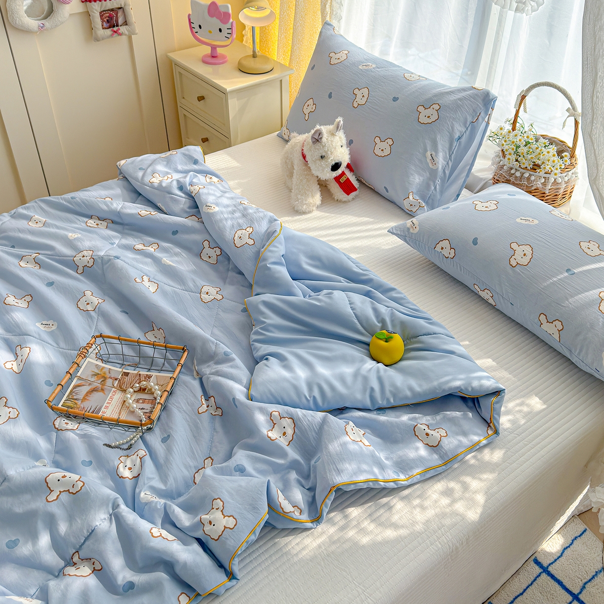 91家纺网 家纺一手货源 找家纺 弗苓家纺 2026新款A类水洗皱皱纱夏被夏凉被空调被 芋泥小狗