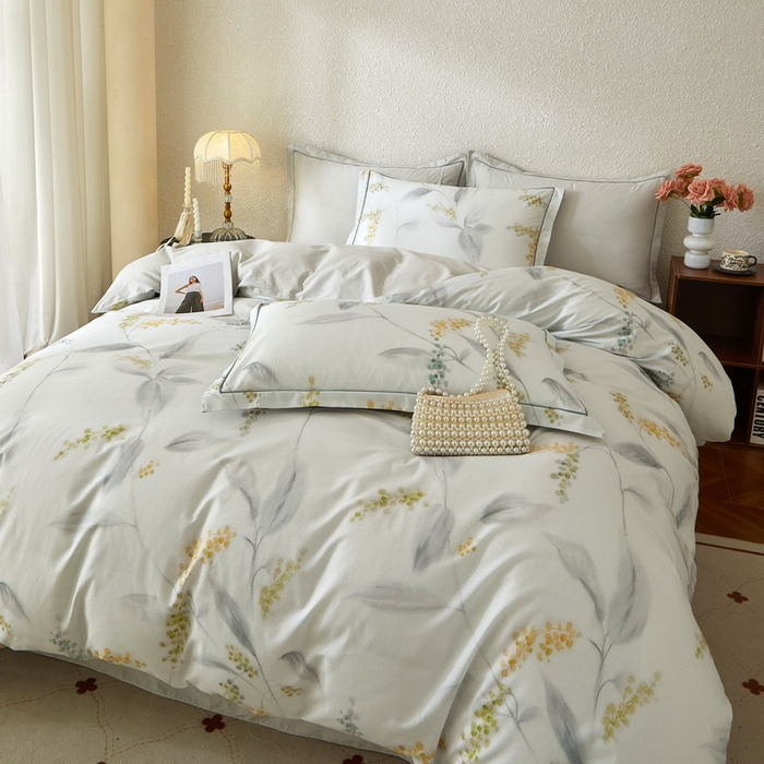 91家纺网 家纺一手货源 找家纺 沐白家居 2026新款亲肤舒适全棉印花四件套 倾妍（灰）