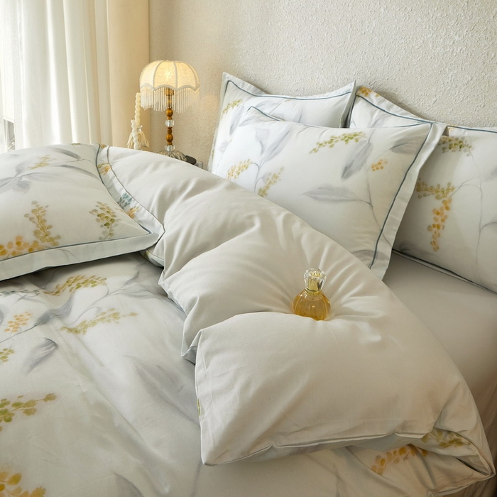 91家纺网 家纺一手货源 找家纺 沐白家居 2026新款亲肤舒适全棉印花四件套 倾妍（灰）