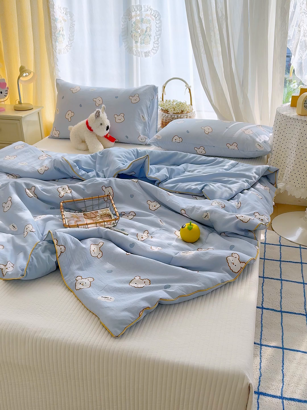 91家纺网 家纺一手货源 找家纺 弗苓家纺 2026新款A类水洗皱皱纱夏被夏凉被空调被 芋泥小狗