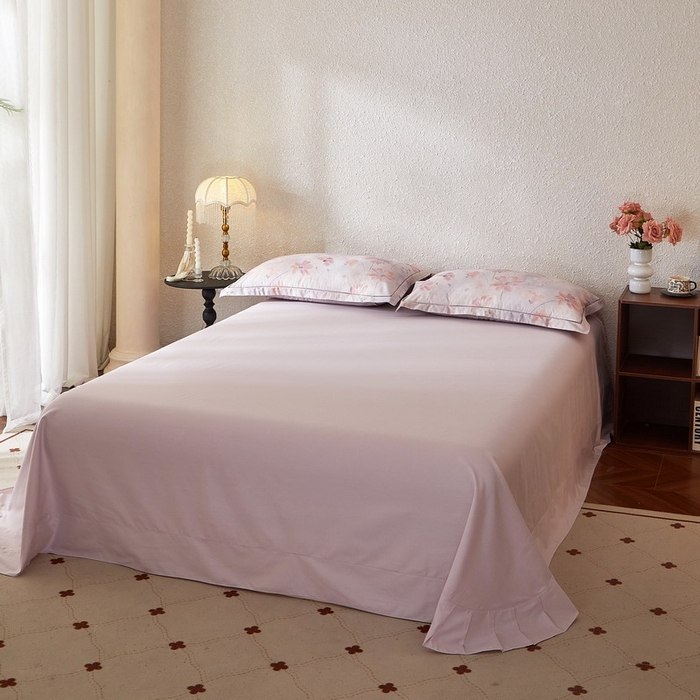 91家纺网 家纺一手货源 找家纺 沐白家居 2026新款亲肤舒适全棉印花四件套 时薇（紫）