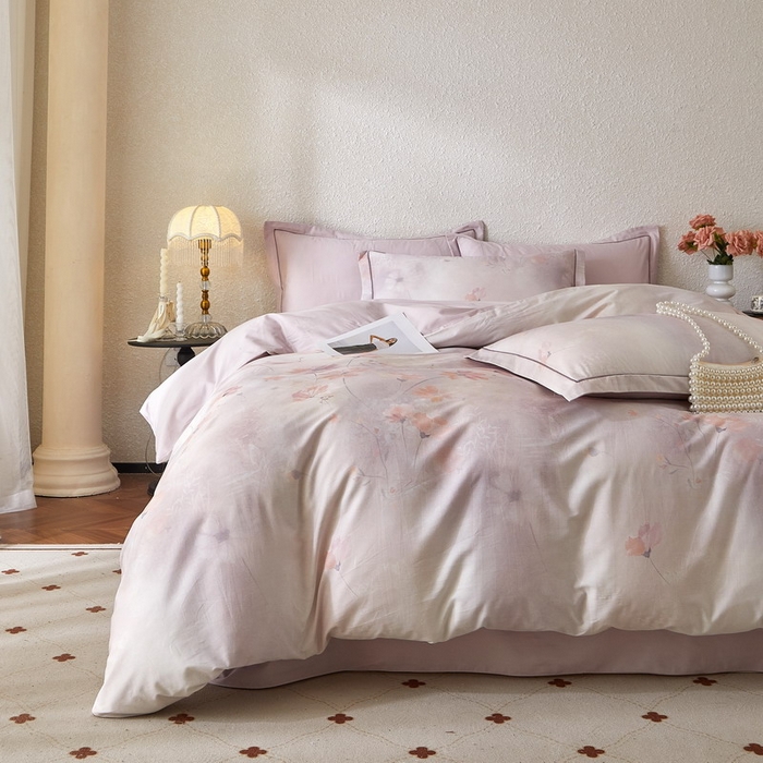 91家纺网 家纺一手货源 找家纺 沐白家居 2026新款亲肤舒适全棉印花四件套 时薇（紫）