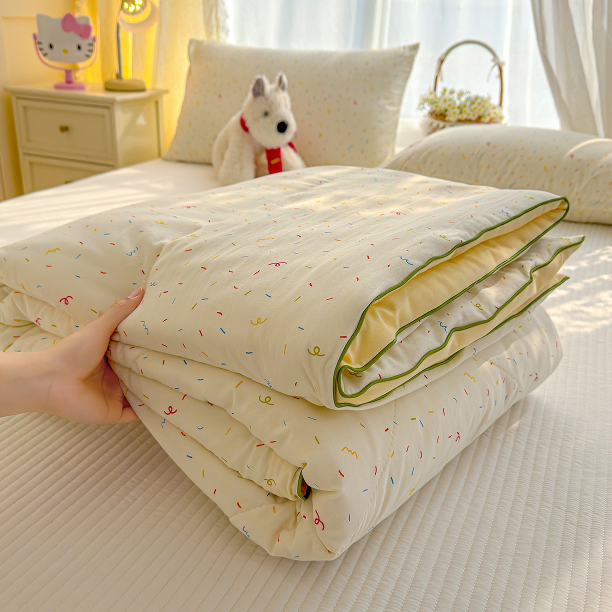 91家纺网 家纺一手货源 找家纺 弗苓家纺 2026新款A类水洗皱皱纱夏被夏凉被空调被 小糖豆