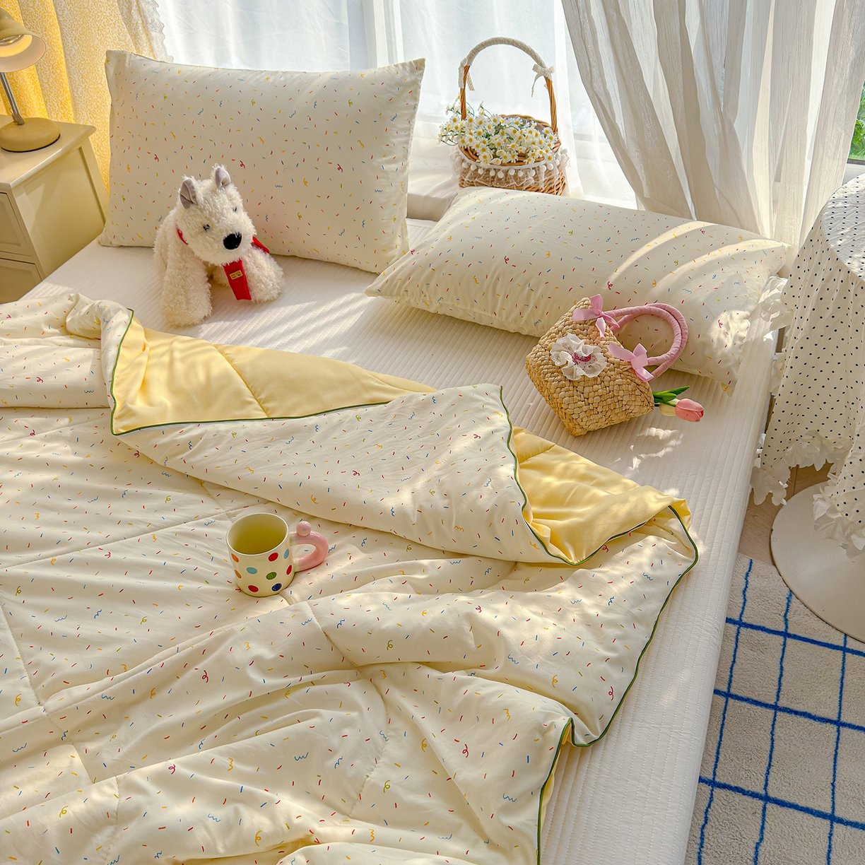 91家纺网 家纺一手货源 找家纺 弗苓家纺 2026新款A类水洗皱皱纱夏被夏凉被空调被 小糖豆