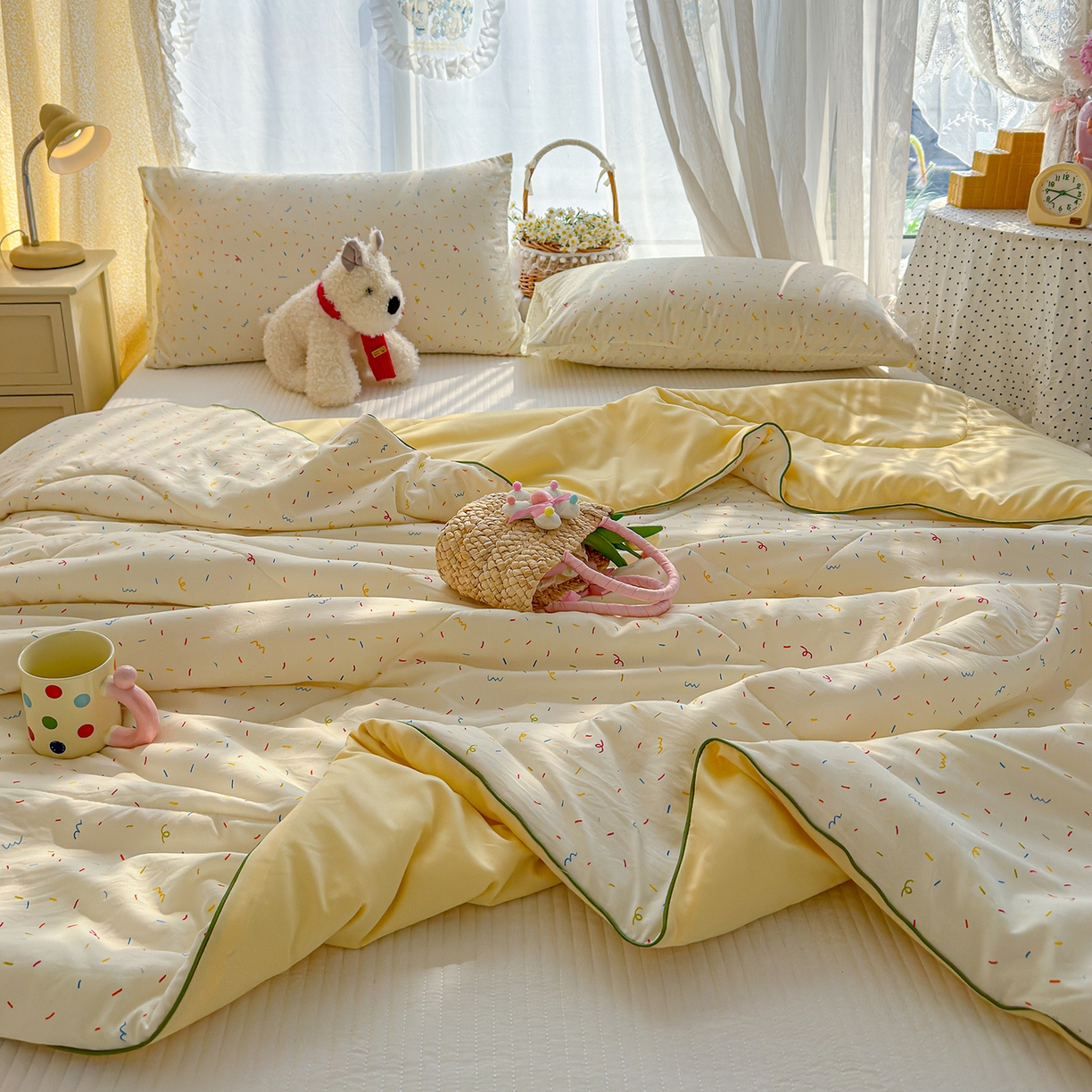 91家纺网 家纺一手货源 找家纺 弗苓家纺 2026新款A类水洗皱皱纱夏被夏凉被空调被 小糖豆