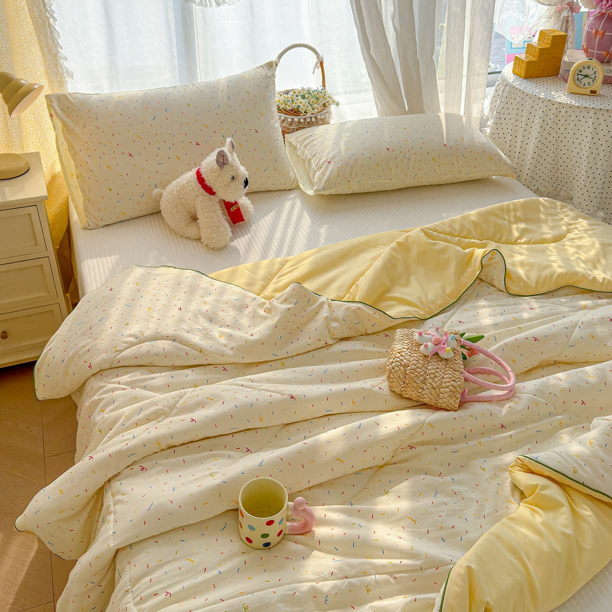 91家纺网 家纺一手货源 找家纺 弗苓家纺 2026新款A类水洗皱皱纱夏被夏凉被空调被 小糖豆