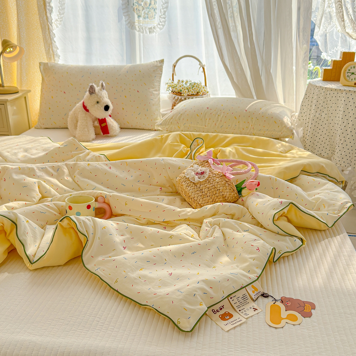 91家纺网 家纺一手货源 找家纺 弗苓家纺 2026新款A类水洗皱皱纱夏被夏凉被空调被 小糖豆