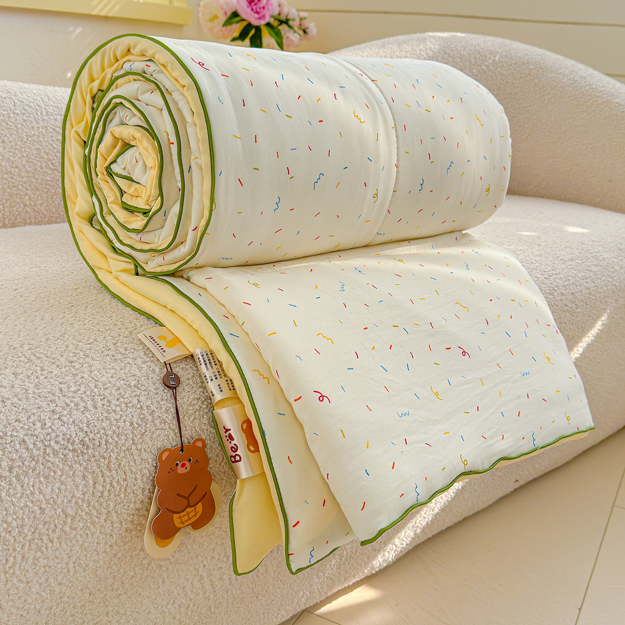 91家纺网 家纺一手货源 找家纺 弗苓家纺 2026新款A类水洗皱皱纱夏被夏凉被空调被 小糖豆