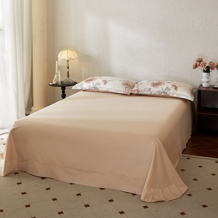 91家纺网 家纺一手货源 找家纺 沐白家居 2026新款亲肤舒适全棉印花四件套 香野-粉