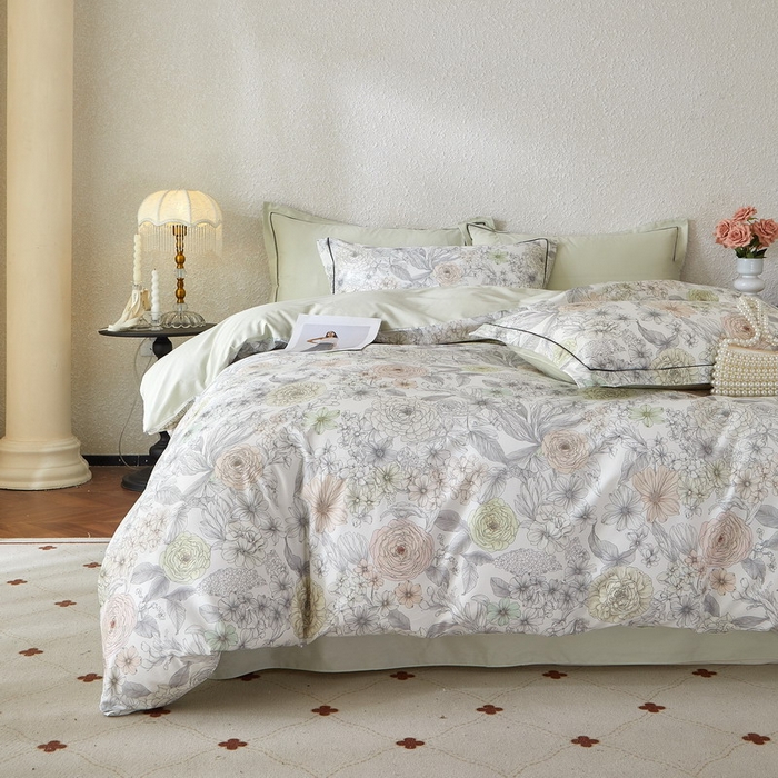 91家纺网 家纺一手货源 找家纺 沐白家居 2026新款亲肤舒适全棉印花四件套 邂逅（绿）