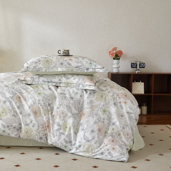 91家纺网 家纺一手货源 找家纺 沐白家居 2026新款亲肤舒适全棉印花四件套 邂逅（绿）