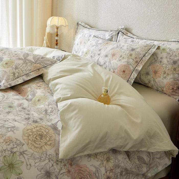 91家纺网 家纺一手货源 找家纺 沐白家居 2026新款亲肤舒适全棉印花四件套 邂逅（绿）