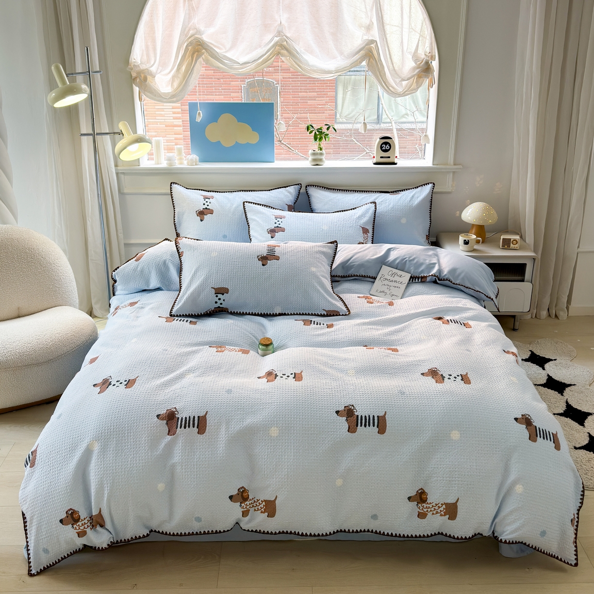 91家纺网 家纺一手货源 找家纺 雯雨家纺 2026新款A类全棉华夫格提花贝壳边工艺四件套 瑞乐兰