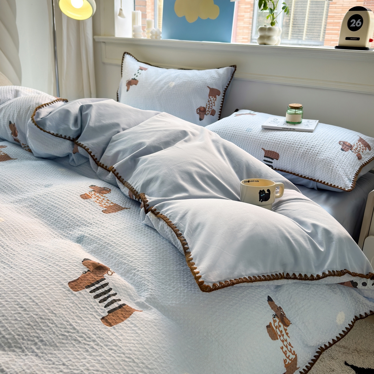 91家纺网 家纺一手货源 找家纺 雯雨家纺 2026新款A类全棉华夫格提花贝壳边工艺四件套 瑞乐兰