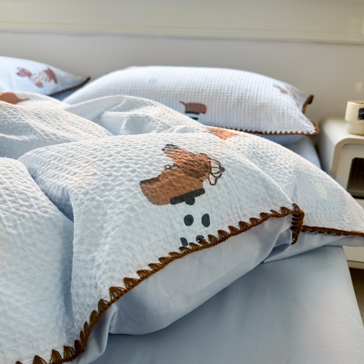 91家纺网 家纺一手货源 找家纺 雯雨家纺 2026新款A类全棉华夫格提花贝壳边工艺四件套 瑞乐兰