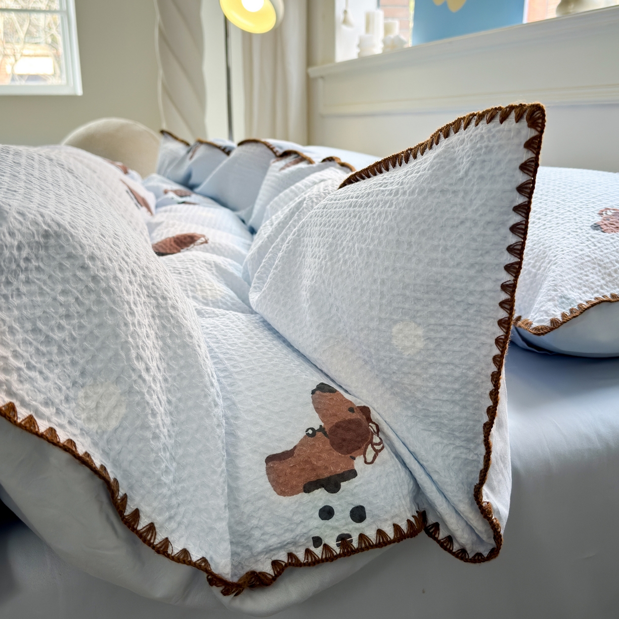 91家纺网 家纺一手货源 找家纺 雯雨家纺 2026新款A类全棉华夫格提花贝壳边工艺四件套 瑞乐兰