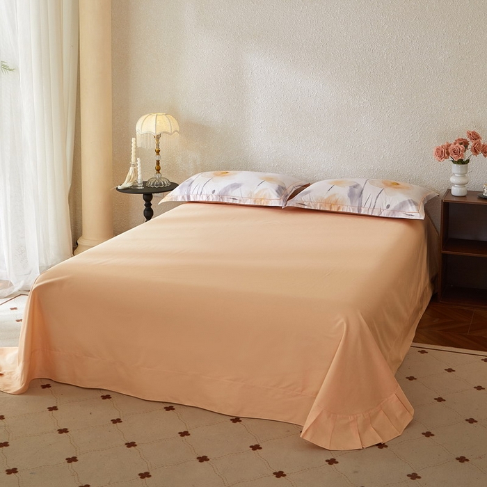 91家纺网 家纺一手货源 找家纺 沐白家居 2026新款亲肤舒适全棉印花四件套 星荷（桔）