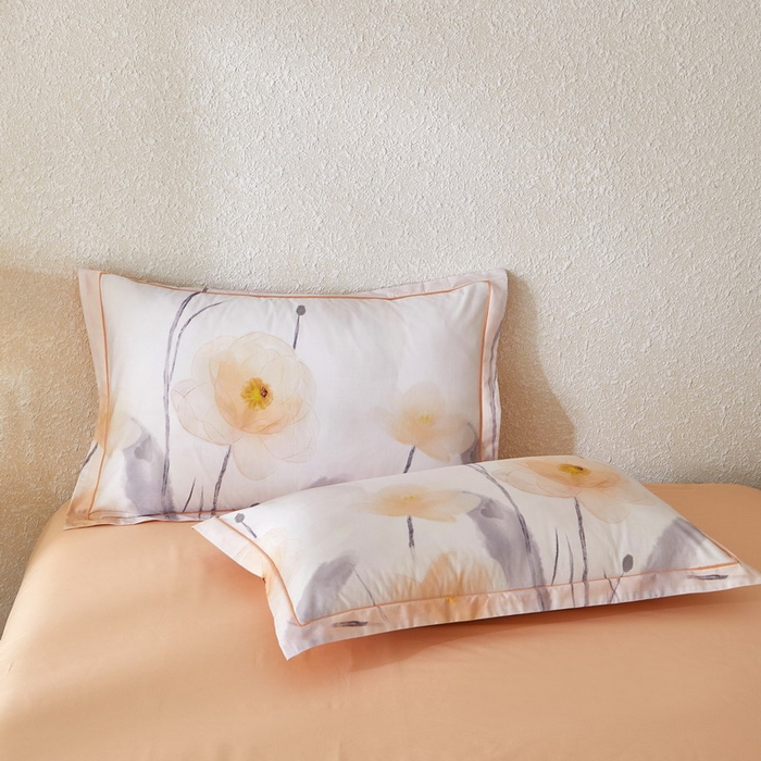 91家纺网 家纺一手货源 找家纺 沐白家居 2026新款亲肤舒适全棉印花四件套 星荷（桔）