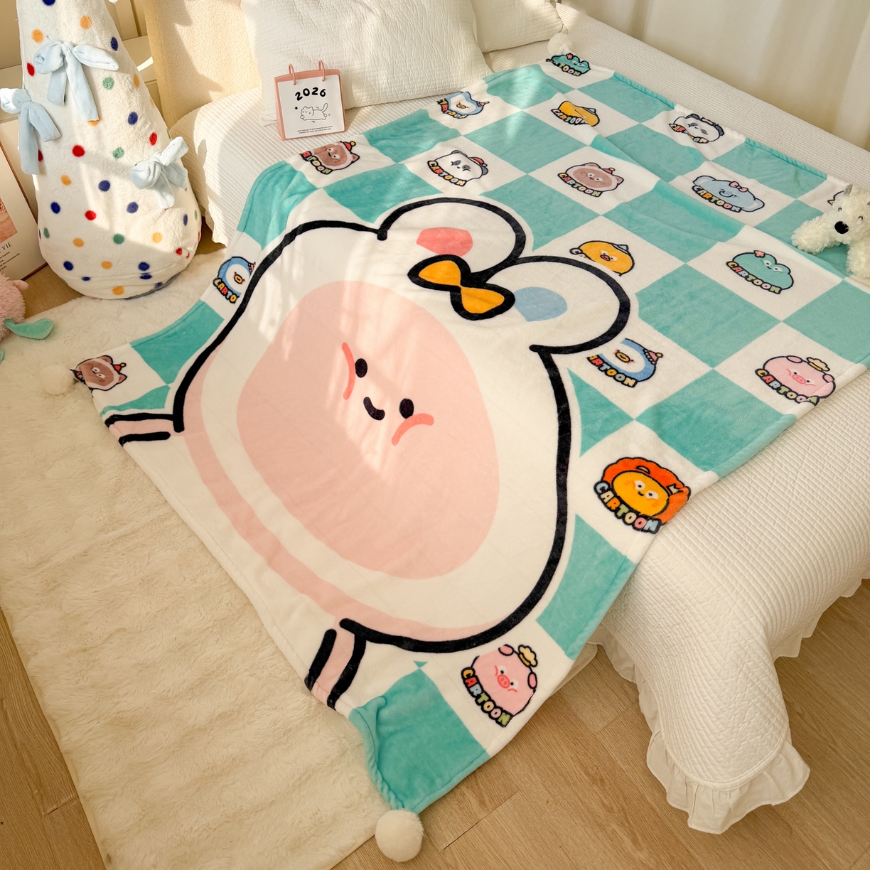 91家纺网 家纺一手货源 找家纺 （总）潮邦创意家居 2026新款星眠绒单层双面球毯-BubbleTots巴波布布独家授权