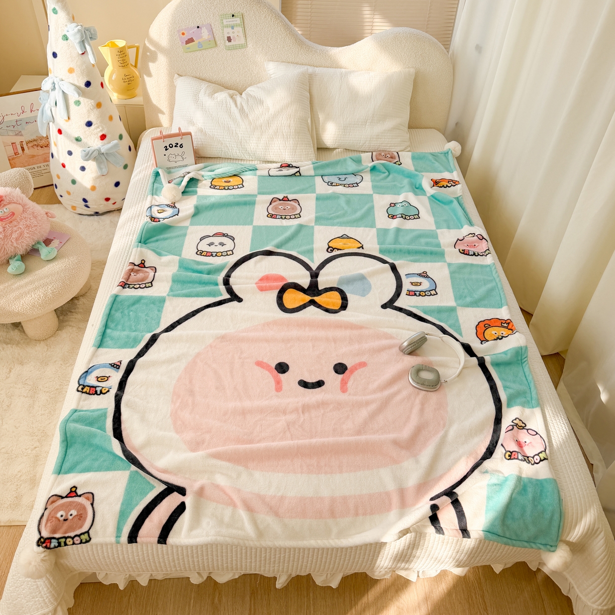 91家纺网 家纺一手货源 找家纺 （总）潮邦创意家居 2026新款星眠绒单层双面球毯-BubbleTots巴波布布独家授权