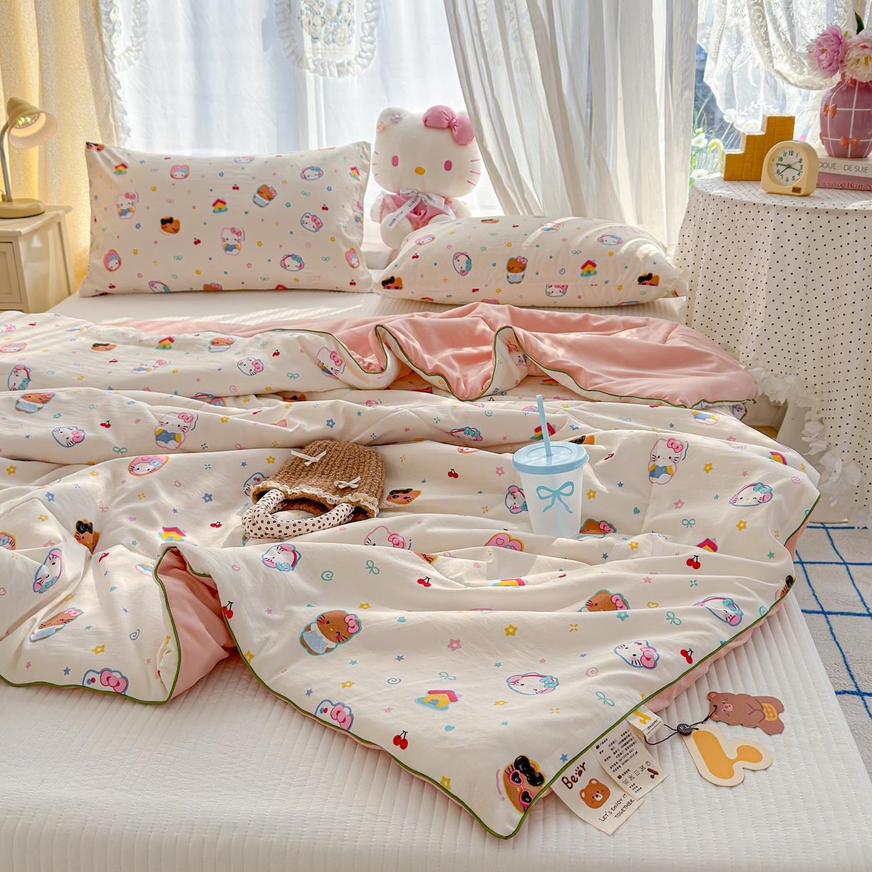 91家纺网 家纺一手货源 找家纺 弗苓家纺 2026新款A类水洗皱皱纱夏被夏凉被空调被 软萌凯蒂