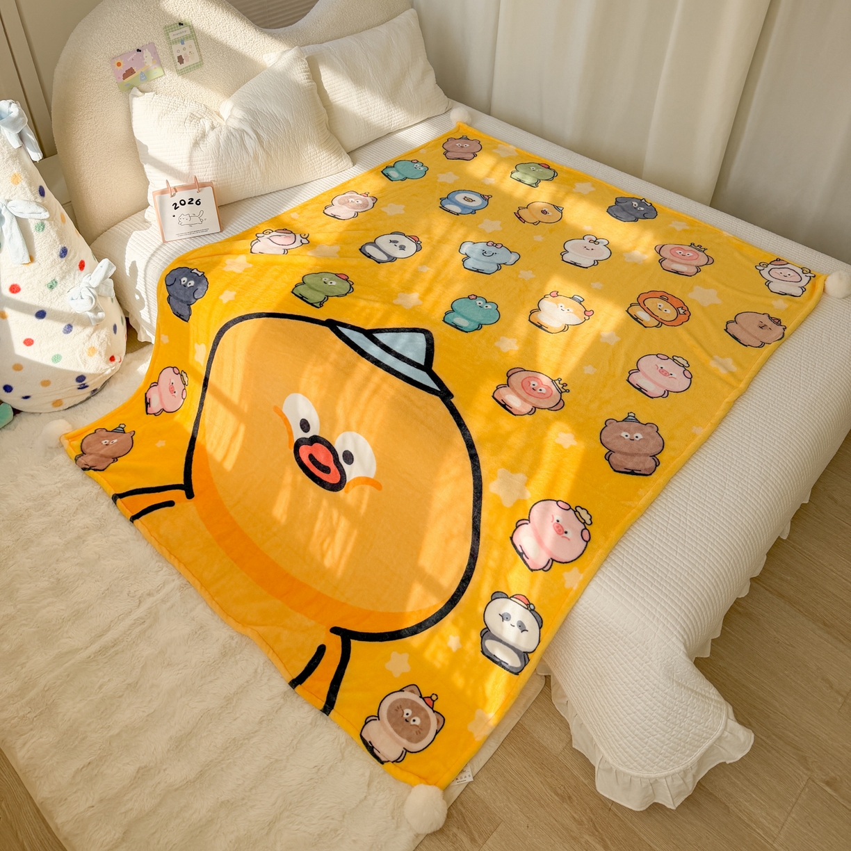 91家纺网 家纺一手货源 找家纺 潮邦创意家居 2026新款星眠绒单层双面球毯-BubbleTots巴波布布独家授权 巴啵茨茨