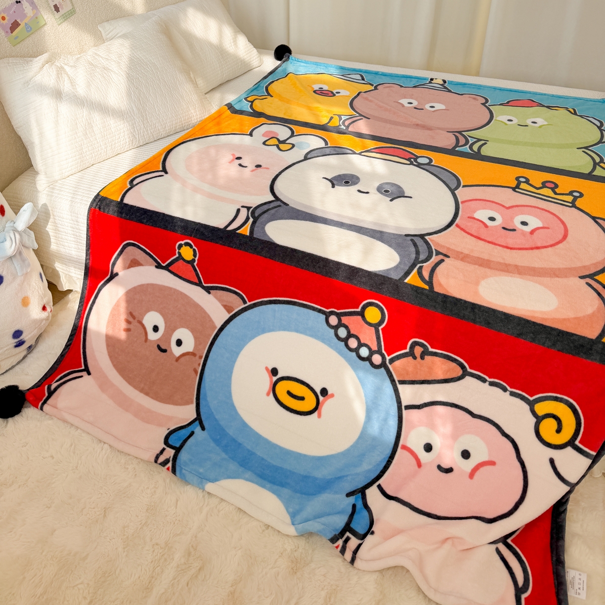 91家纺网 家纺一手货源 找家纺 潮邦创意家居 2026新款星眠绒单层双面球毯-BubbleTots巴波布布独家授权 巴波萌团