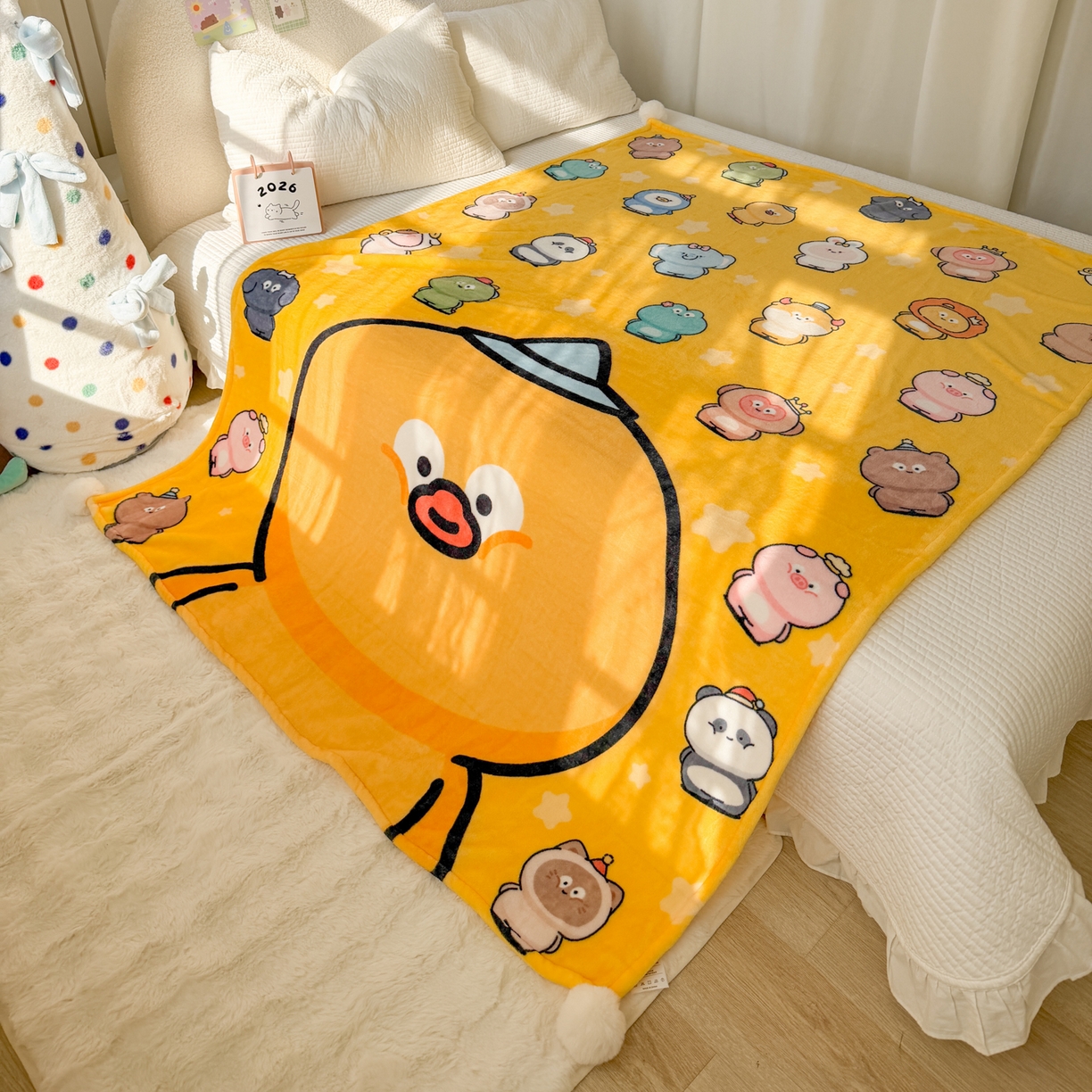 91家纺网 家纺一手货源 找家纺 潮邦创意家居 2026新款星眠绒单层双面球毯-BubbleTots巴波布布独家授权 巴啵茨茨