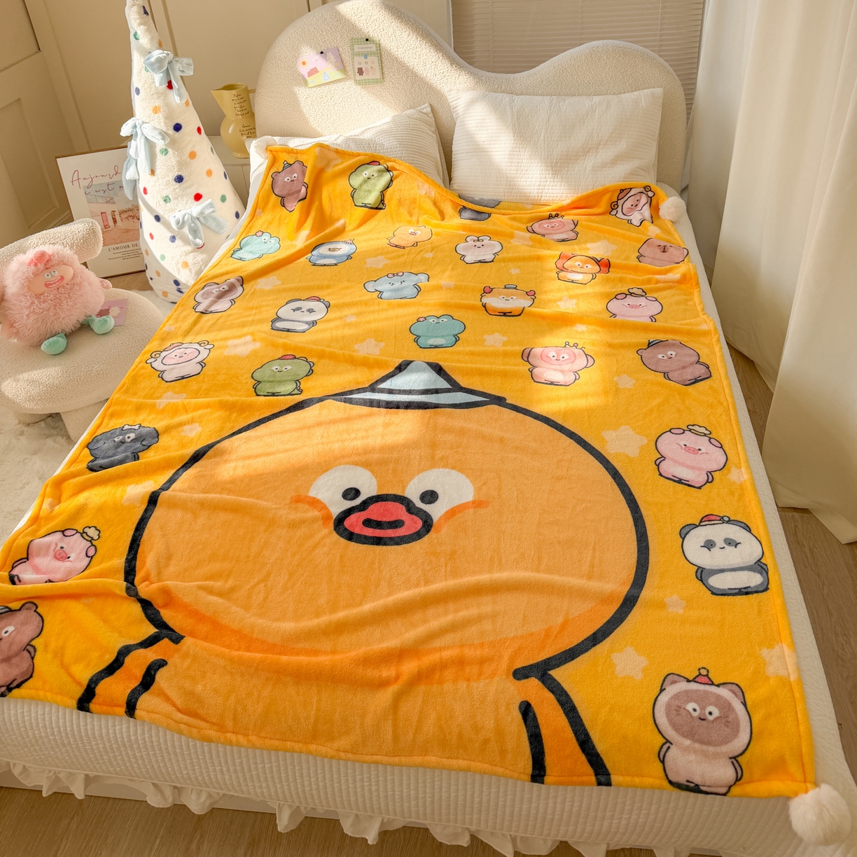 91家纺网 家纺一手货源 找家纺 潮邦创意家居 2026新款星眠绒单层双面球毯-BubbleTots巴波布布独家授权 巴啵茨茨