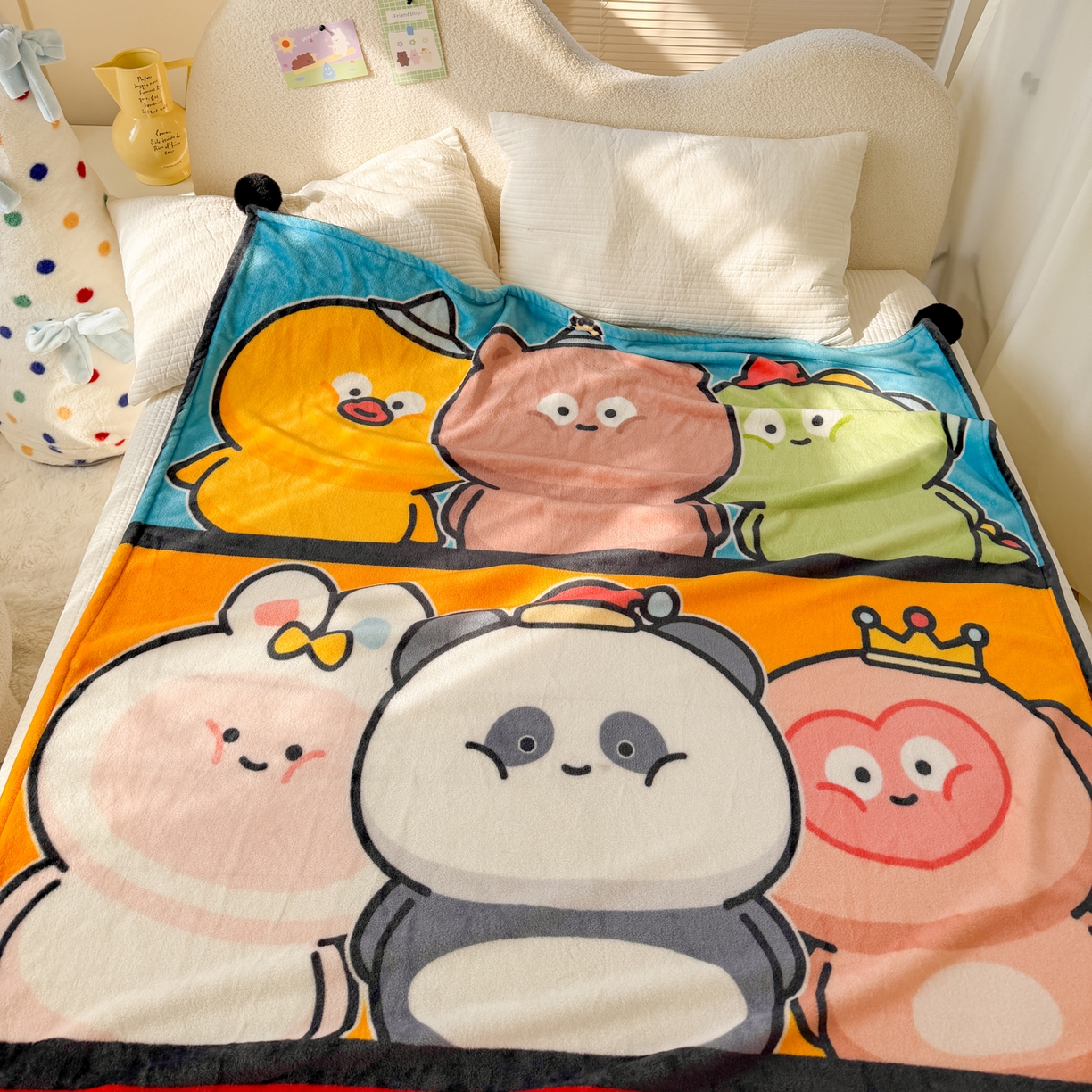 91家纺网 家纺一手货源 找家纺 潮邦创意家居 2026新款星眠绒单层双面球毯-BubbleTots巴波布布独家授权 巴波萌团