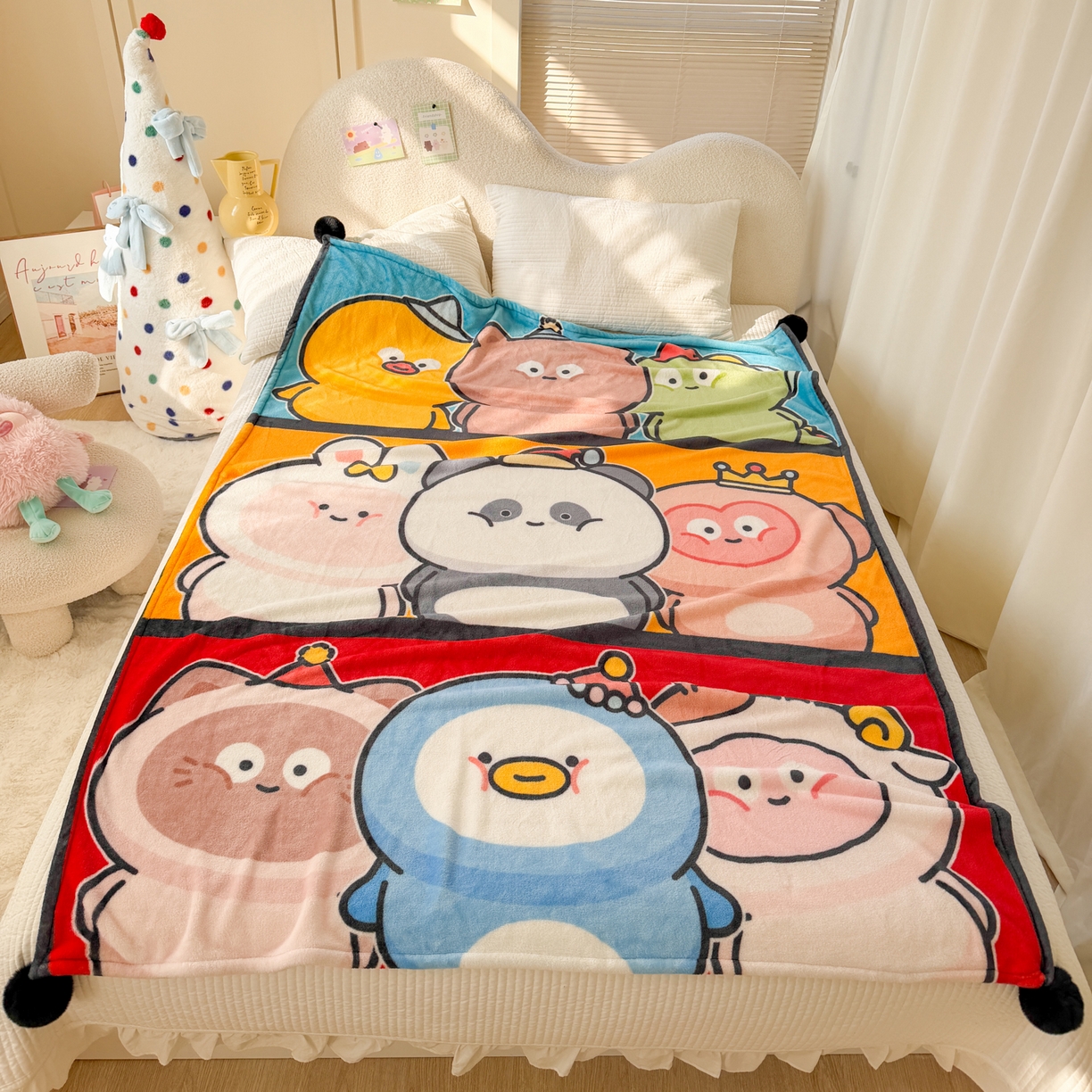 91家纺网 家纺一手货源 找家纺 潮邦创意家居 2026新款星眠绒单层双面球毯-BubbleTots巴波布布独家授权 巴波萌团