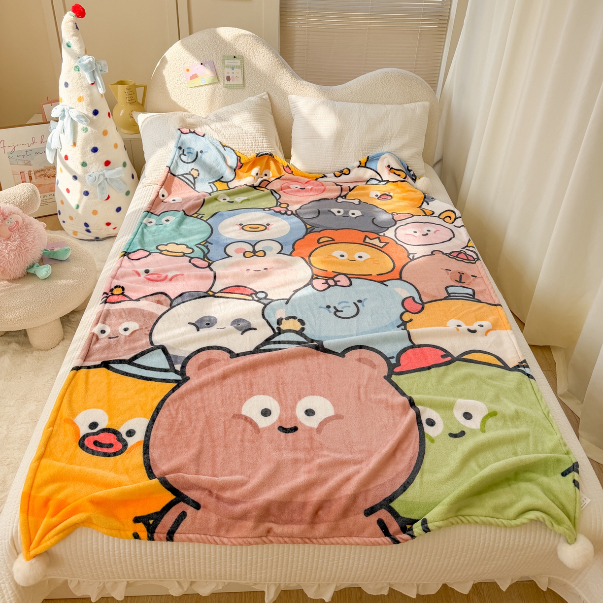 91家纺网 家纺一手货源 找家纺 潮邦创意家居 2026新款星眠绒单层双面球毯-BubbleTots巴波布布独家授权 巴波众萌