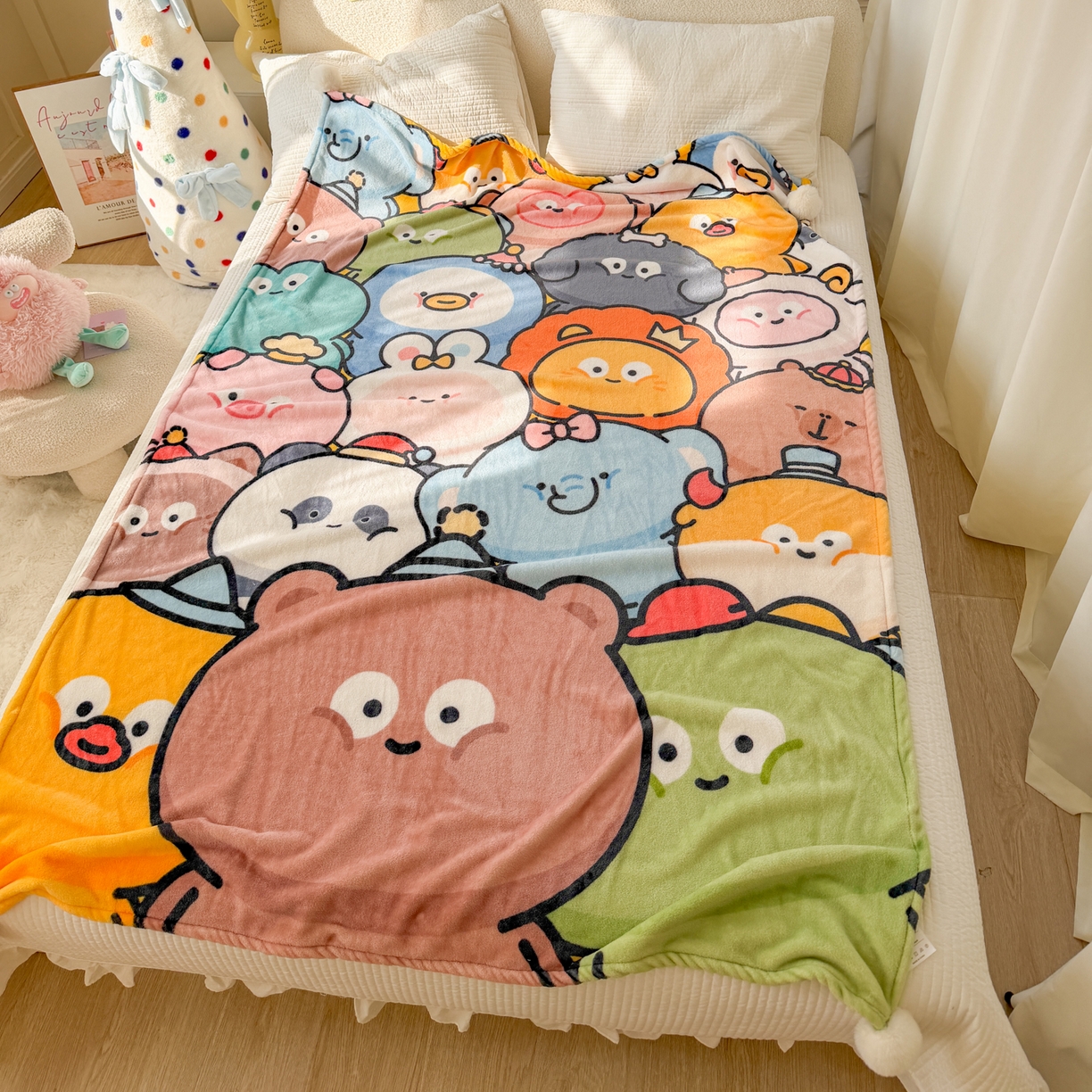 91家纺网 家纺一手货源 找家纺 潮邦创意家居 2026新款星眠绒单层双面球毯-BubbleTots巴波布布独家授权 巴波众萌