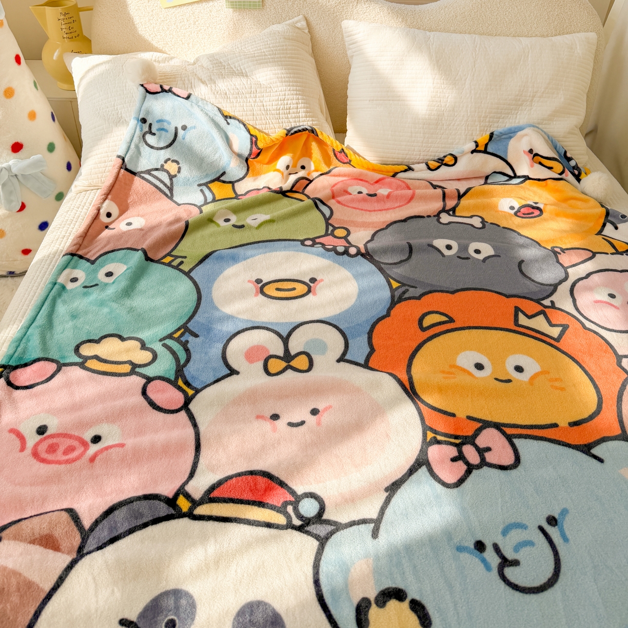 91家纺网 家纺一手货源 找家纺 潮邦创意家居 2026新款星眠绒单层双面球毯-BubbleTots巴波布布独家授权 巴波众萌