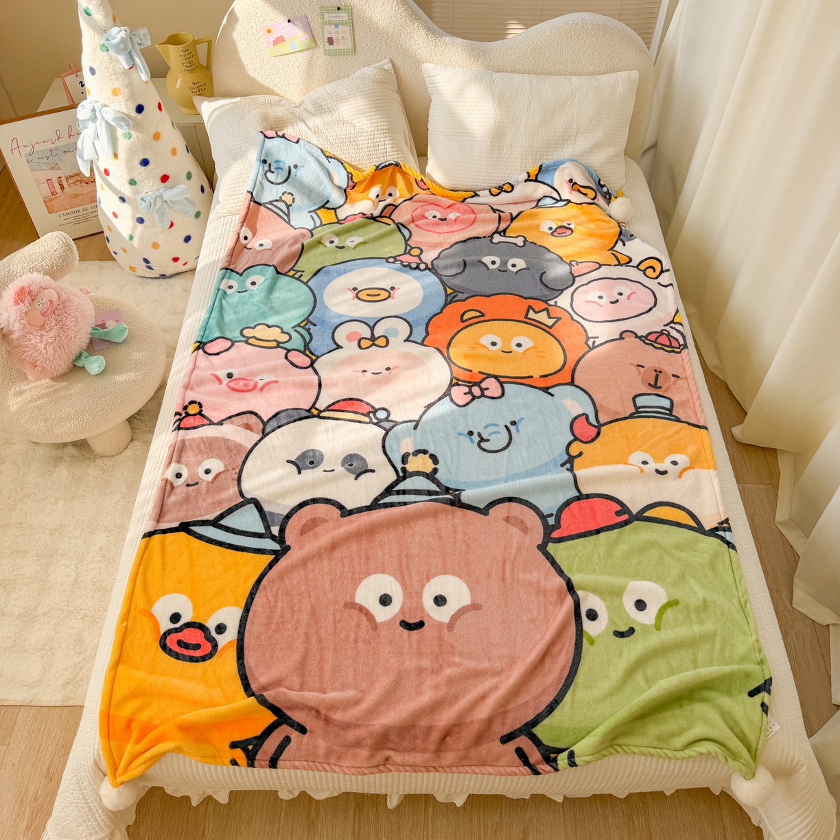 91家纺网 家纺一手货源 找家纺 潮邦创意家居 2026新款星眠绒单层双面球毯-BubbleTots巴波布布独家授权 巴波众萌