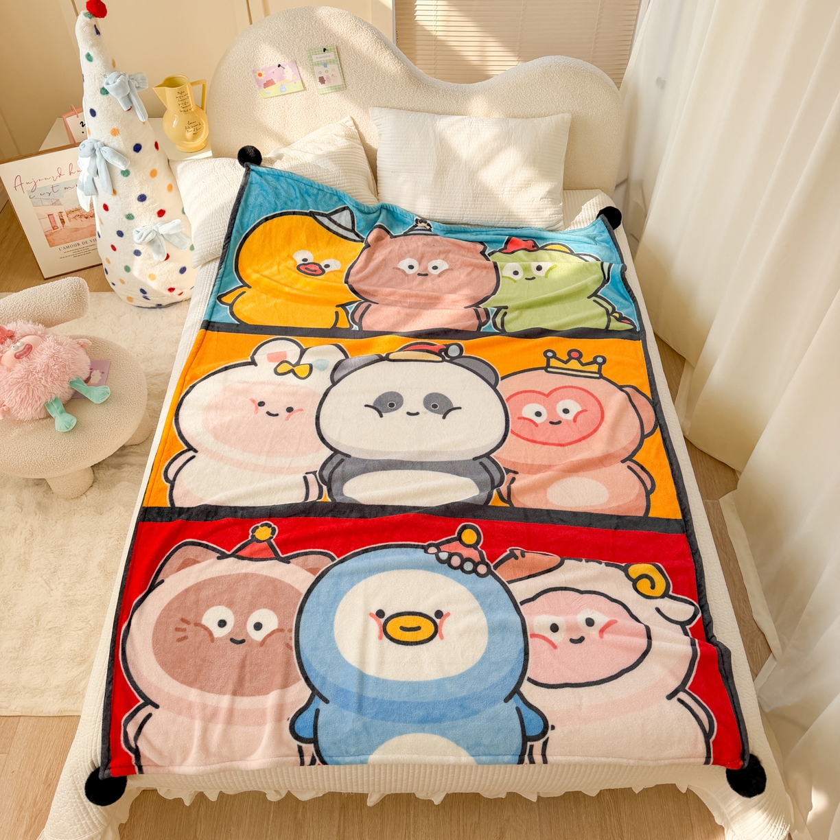 91家纺网 家纺一手货源 找家纺 潮邦创意家居 2026新款星眠绒单层双面球毯-BubbleTots巴波布布独家授权 巴波萌团