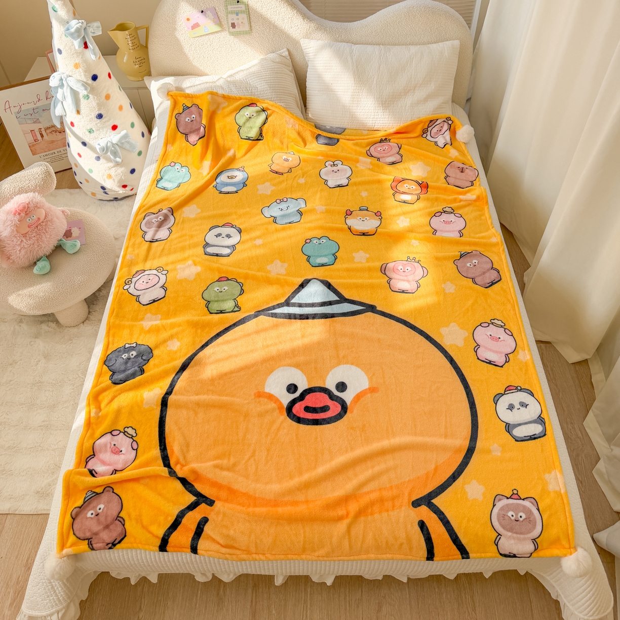 91家纺网 家纺一手货源 找家纺 潮邦创意家居 2026新款星眠绒单层双面球毯-BubbleTots巴波布布独家授权 巴啵茨茨