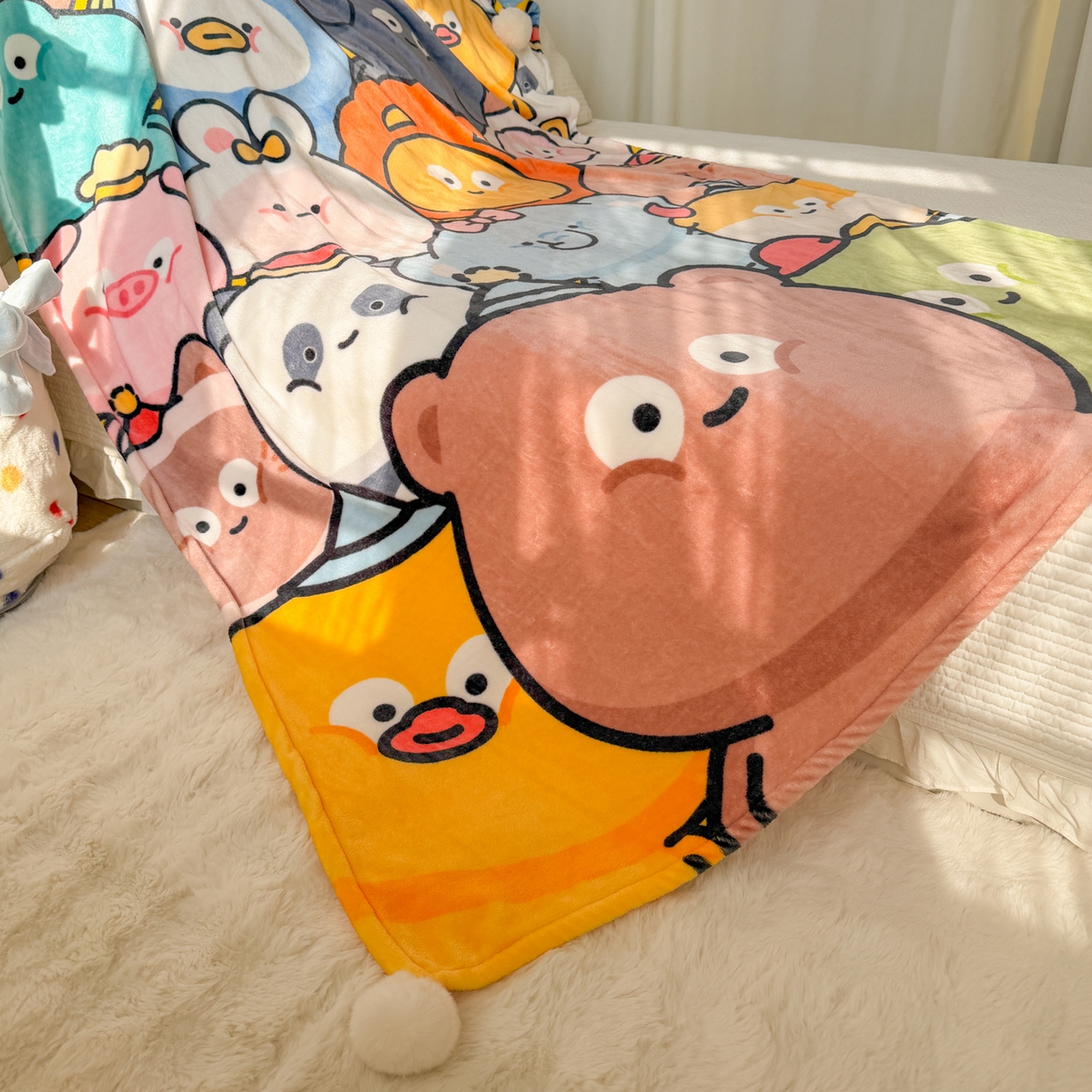 91家纺网 家纺一手货源 找家纺 潮邦创意家居 2026新款星眠绒单层双面球毯-BubbleTots巴波布布独家授权 巴啵茨茨