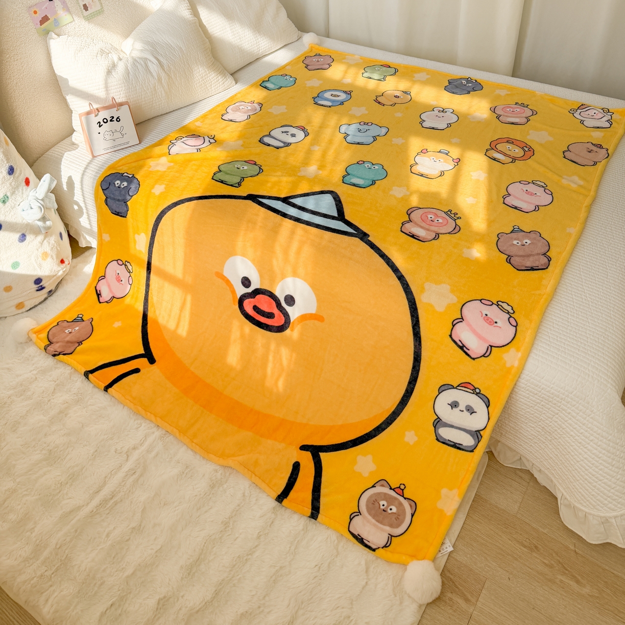 91家纺网 家纺一手货源 找家纺 潮邦创意家居 2026新款星眠绒单层双面球毯-BubbleTots巴波布布独家授权 巴啵茨茨