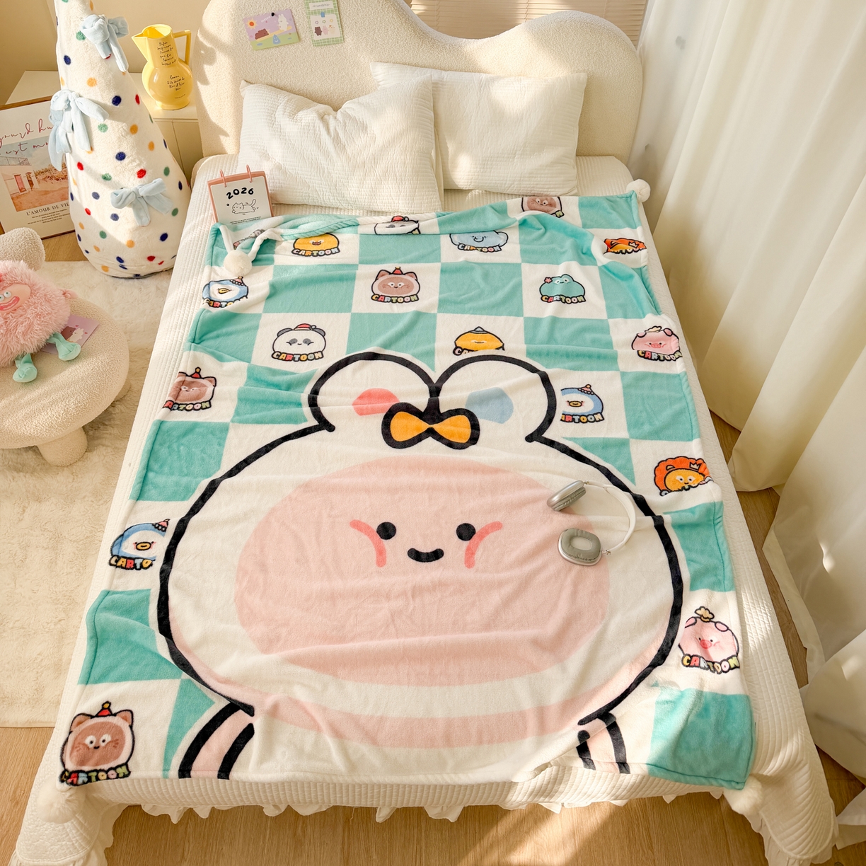 91家纺网 家纺一手货源 找家纺 （总）潮邦创意家居 2026新款星眠绒单层双面球毯-BubbleTots巴波布布独家授权