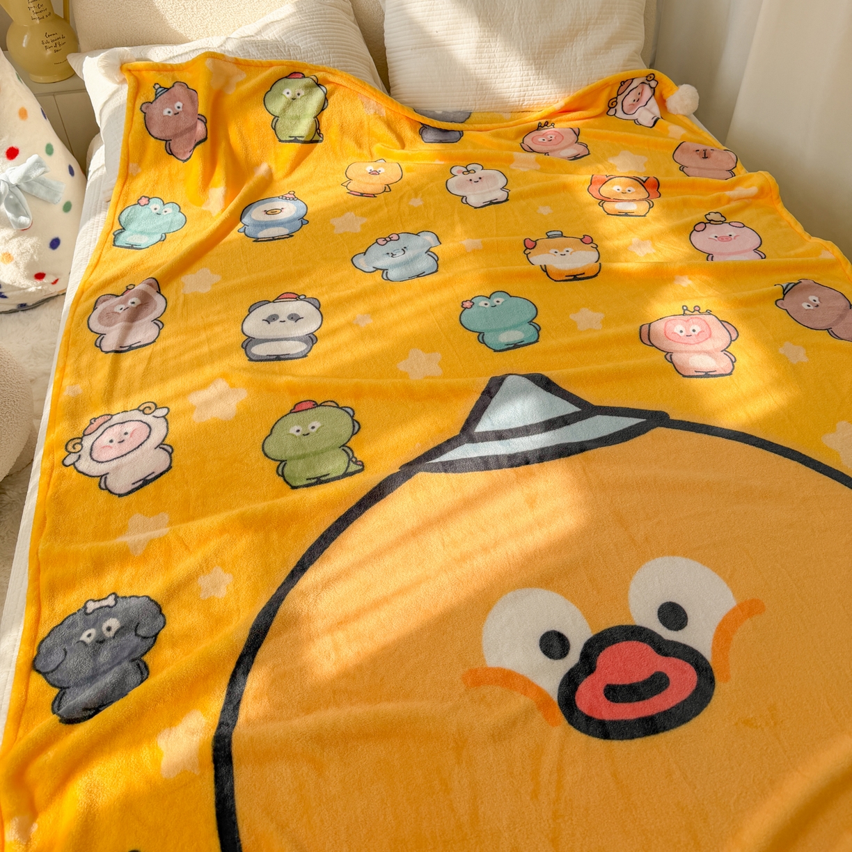 91家纺网 家纺一手货源 找家纺 潮邦创意家居 2026新款星眠绒单层双面球毯-BubbleTots巴波布布独家授权 巴啵茨茨