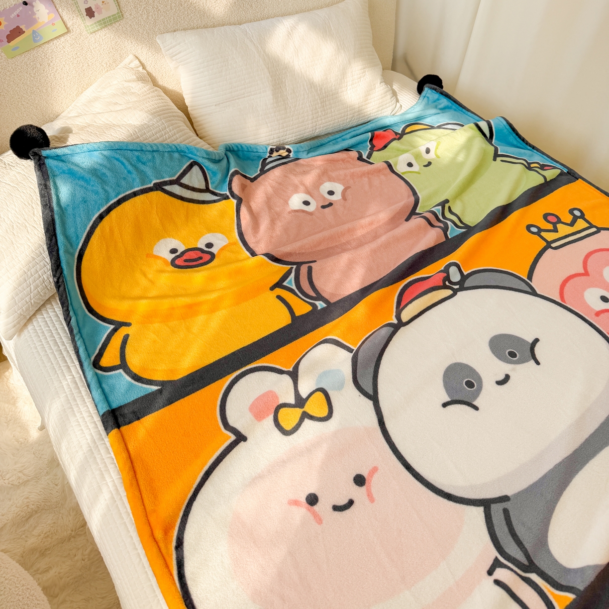 91家纺网 家纺一手货源 找家纺 潮邦创意家居 2026新款星眠绒单层双面球毯-BubbleTots巴波布布独家授权 巴波萌团